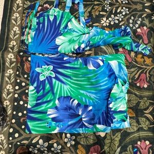 Tropical Blue and Green Floral Two-Piece Set